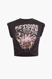 Cropped graphic t-shirt black front view