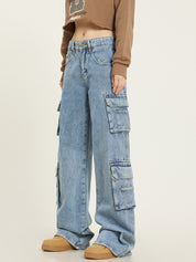 Lena Cargo jeans met wijde pijpen en praktische cargozakken van denim voor dames