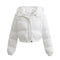 White puffer jacket with hood, front view