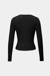 Black long-sleeve crop top back view