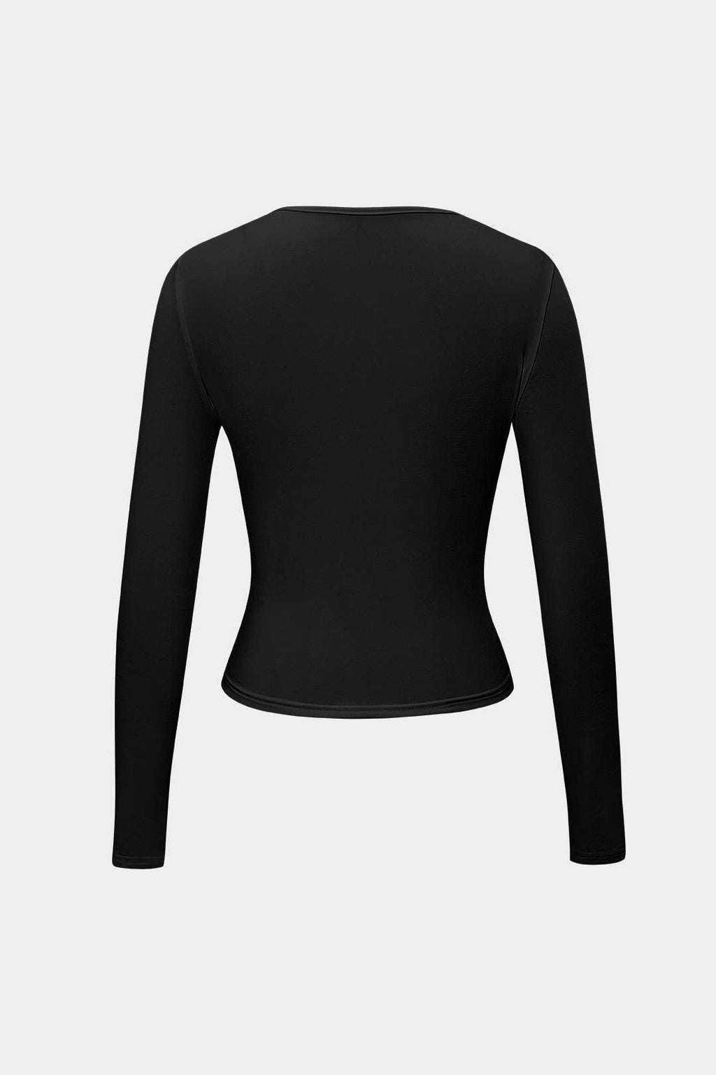 Black long-sleeve crop top back view