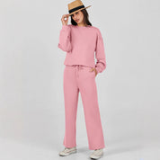 Pink loungewear set with wide pants front view