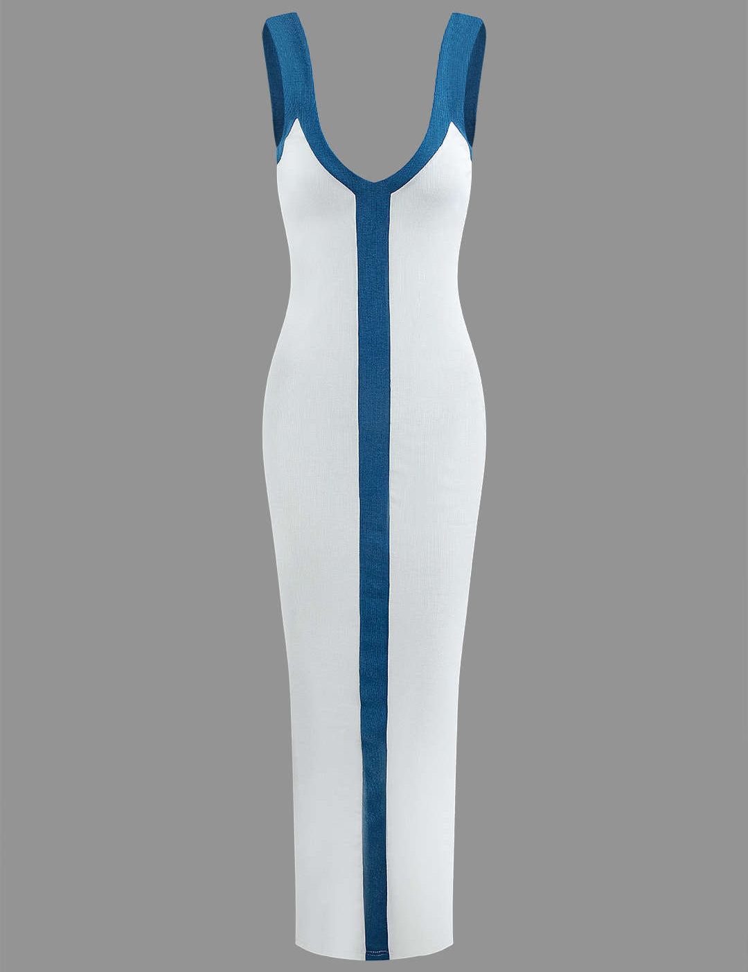 Dress white with blue vertical stripe side view