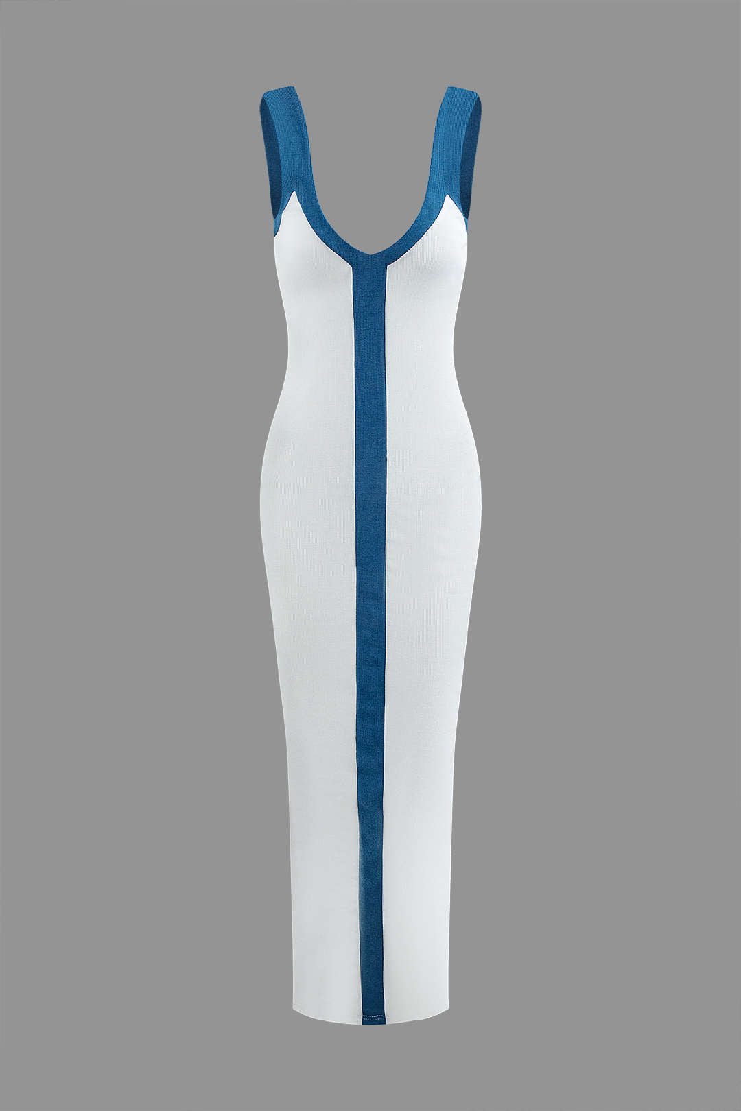 Dress white with blue vertical stripe side view