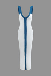 Dress white with blue vertical stripe side view