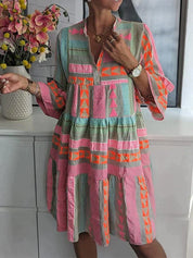 Zaria Jurk midi met halflange pofmouwen en dessin voor dames