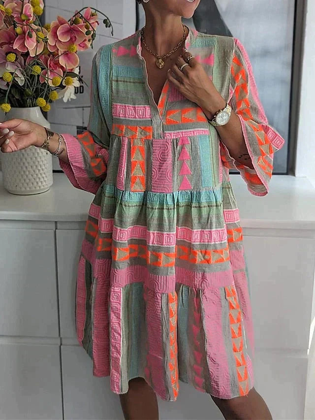 Zaria Jurk midi met halflange pofmouwen en dessin voor dames