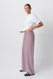 Wide-leg trousers burgundy and white striped side profile