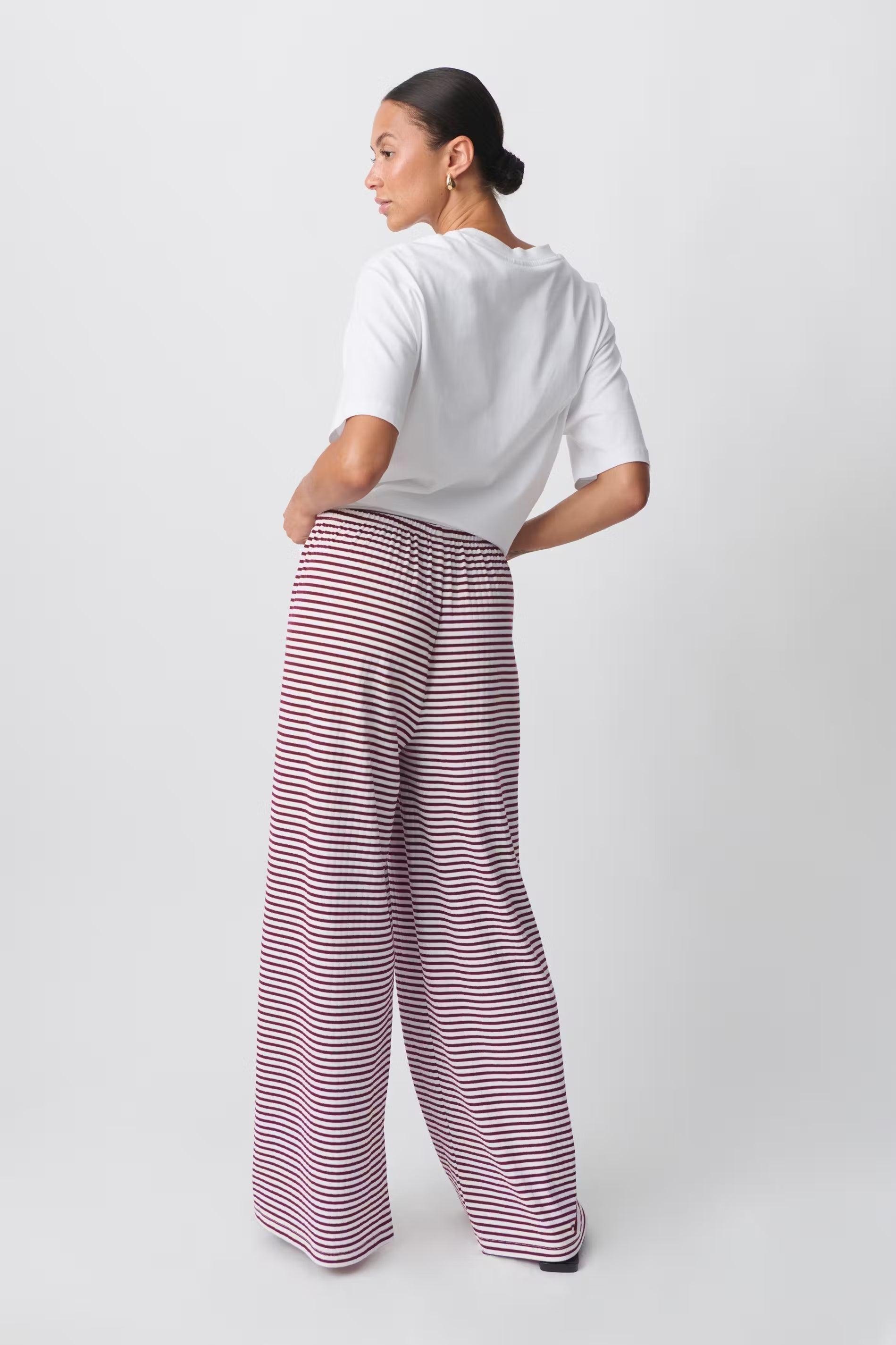 Kaya Gestreepte Wide Leg Broek met Trekkoord en Relaxed Fit voor dames