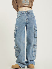Lena Cargo jeans met wijde pijpen en praktische cargozakken van denim voor dames