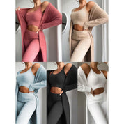 Fuzzy knit loungewear set color options collage