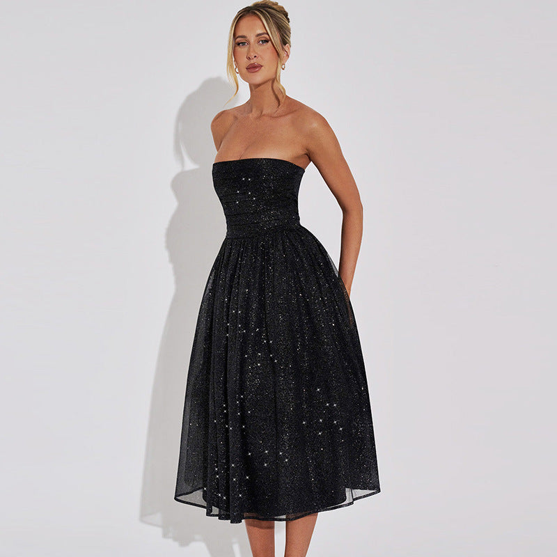Black glitter dress front view