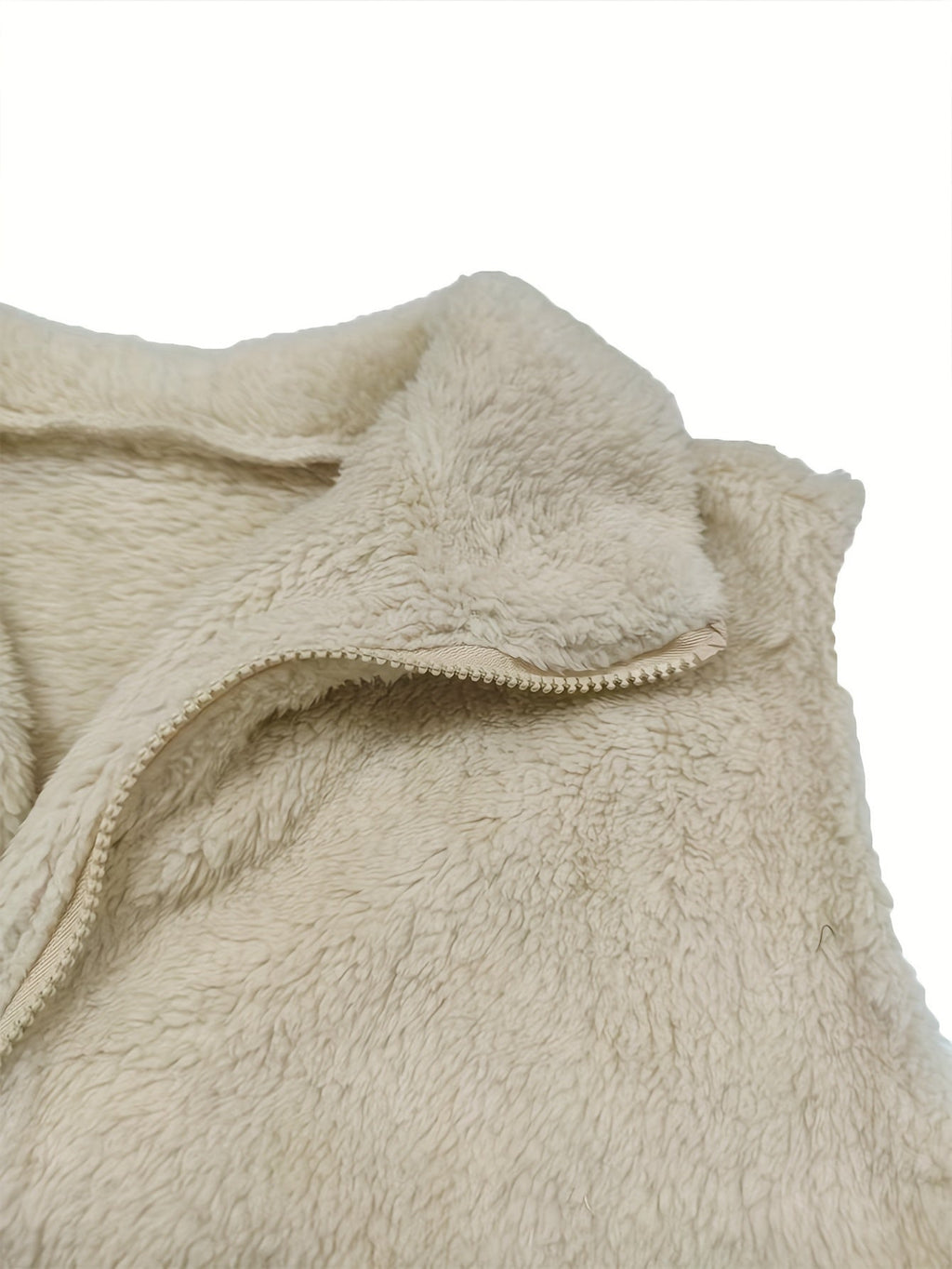 Trui met zachte teddy materiaal, beige, detail van rits en kraag