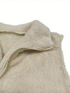 Trui met zachte teddy materiaal, beige, detail van rits en kraag