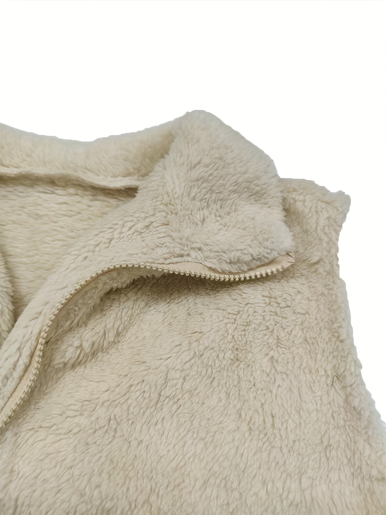 Trui met zachte teddy materiaal, beige, detail van rits en kraag