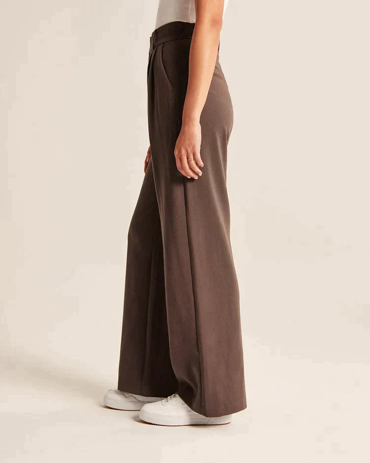 Brownpants dames met hoge taille en wijde pijpen zijkant