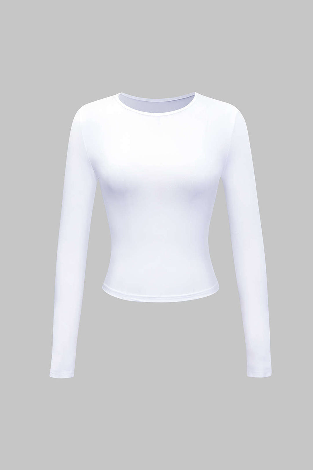 White long-sleeve crop top front view on model