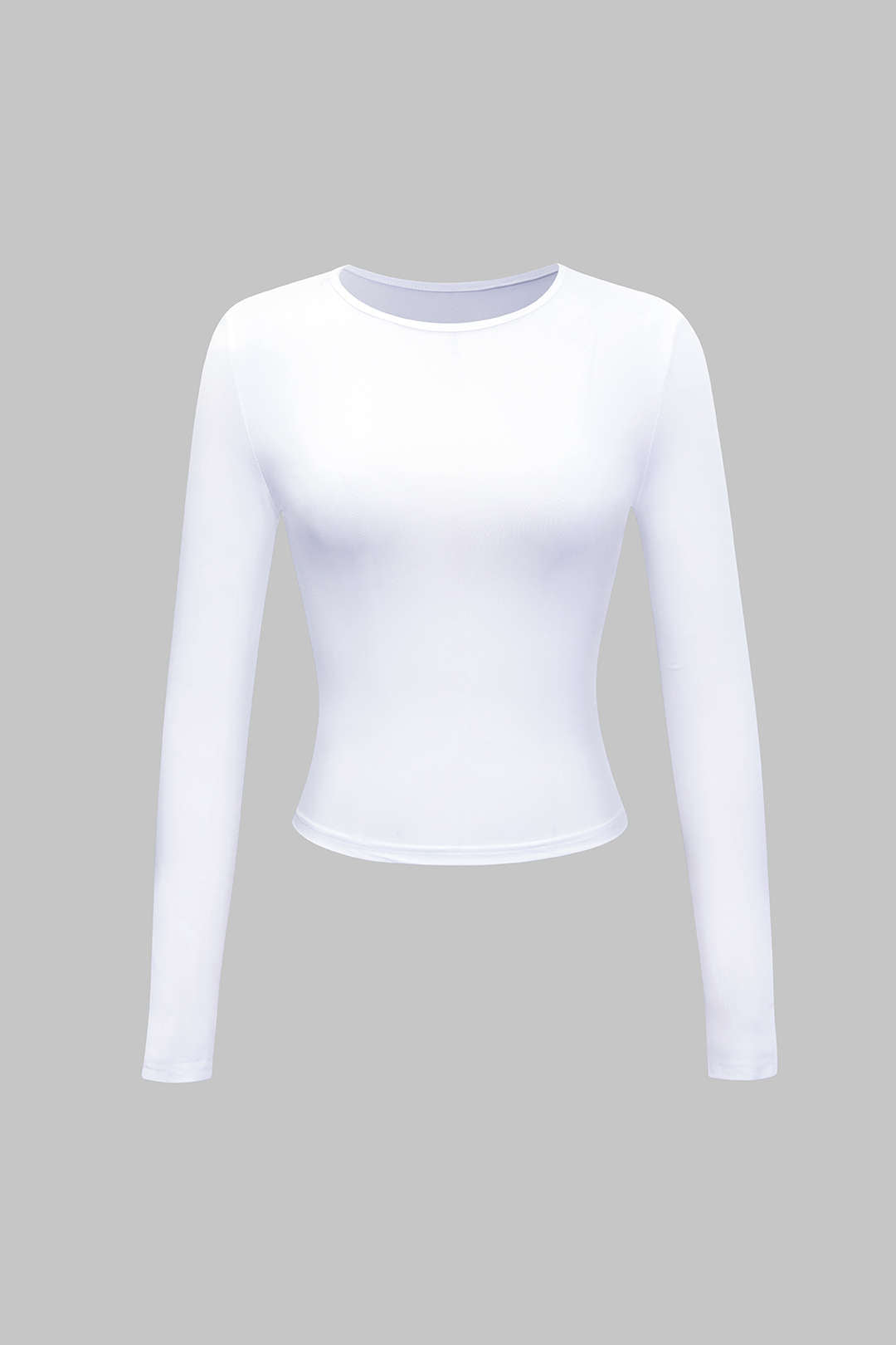 White long-sleeve crop top front view on model