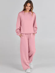 Pink loungewear set with wide pants front view
