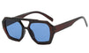 Geometric sunglasses black with blue lenses front view isolated