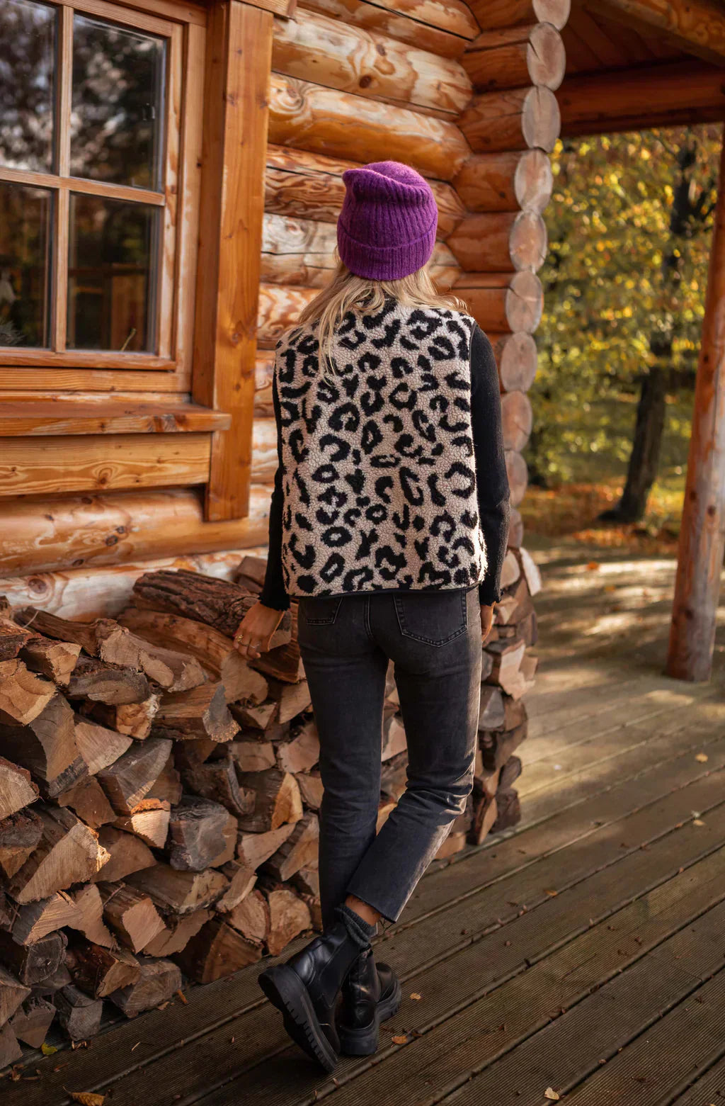 Veline Bodywarmer teddy met luipaardprint voor dames