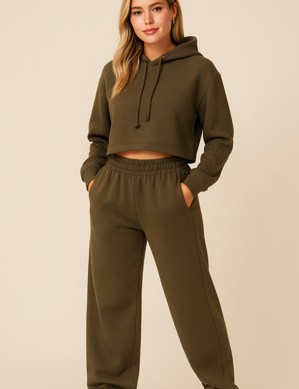 Sweatpants olive green with elastic waistband front view