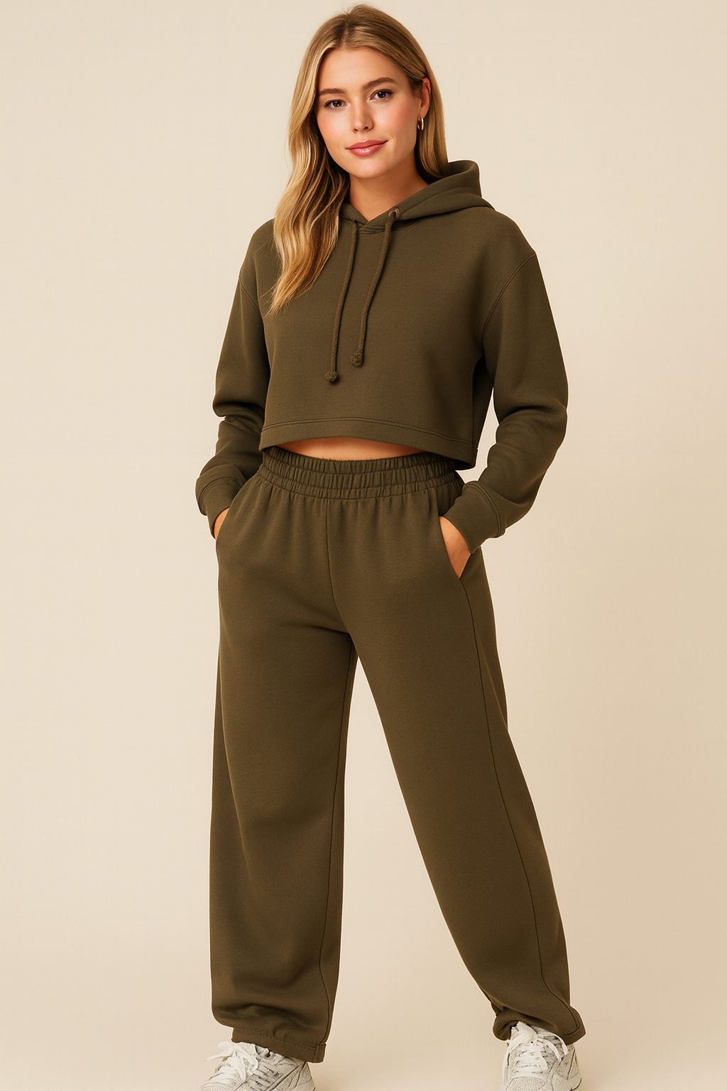 Sweatpants olive green with elastic waistband front view