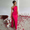 Evening dress red satin one-shoulder front view
