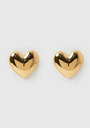 Gold heart-shaped stud earrings front view