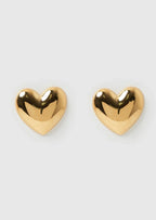 Gold heart-shaped stud earrings front view