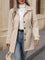 Dames jas beige met knopen en riem, front view