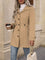 Dames jas beige met knopen en riem front view