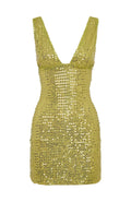 Aureline | Vrouwen Mini Jurk - Goudgroene Pailletten, Curve-Hugging Fit 0