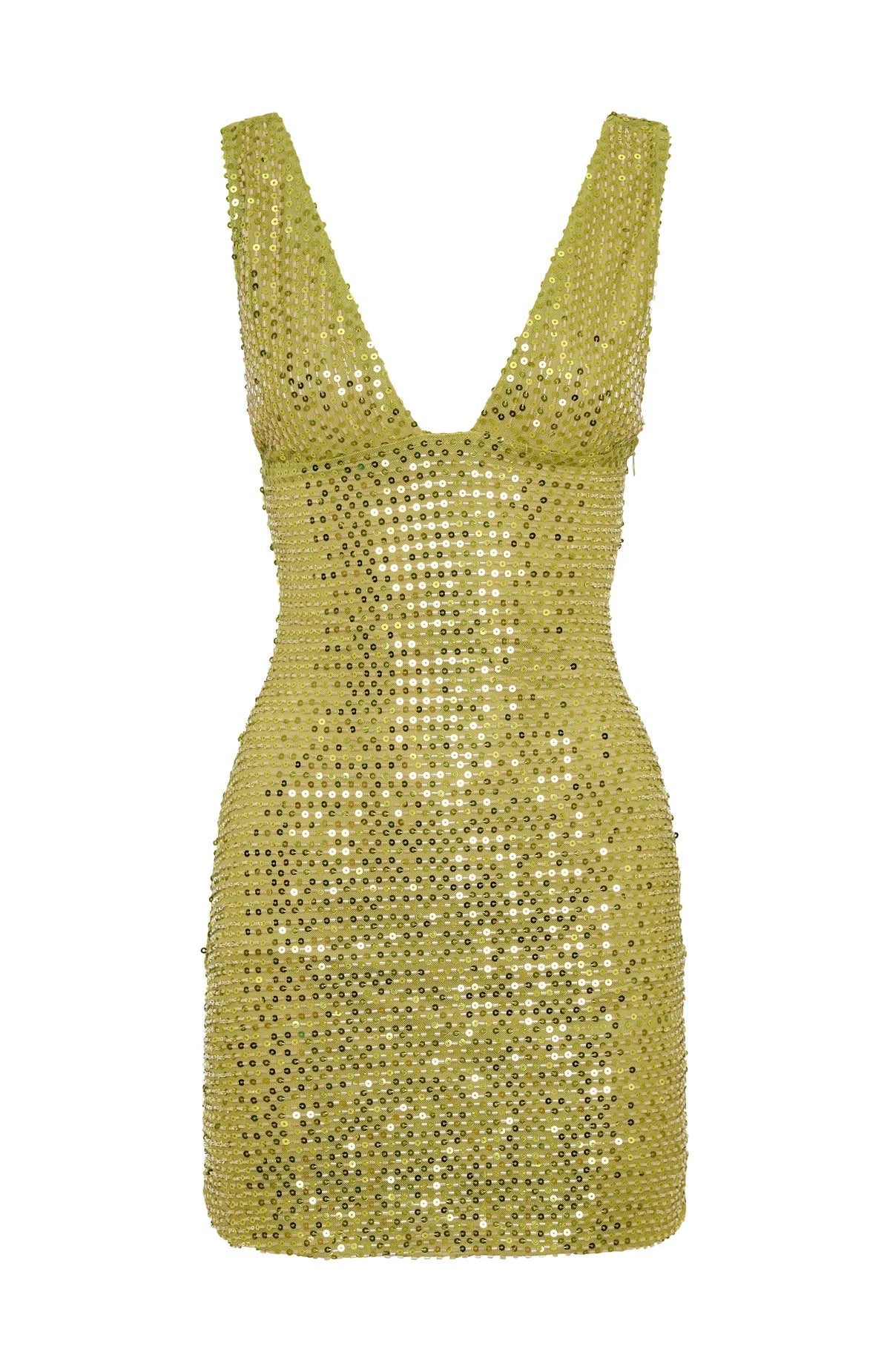 Aureline | Vrouwen Mini Jurk - Goudgroene Pailletten, Curve-Hugging Fit 0