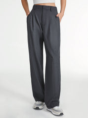Wide-leg trousers with pleated detail in dark gray front view