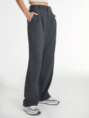 Wide-leg trousers with pleated detail in dark gray side view
