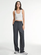 Wide-leg trousers with pleated detail in dark gray full-body view