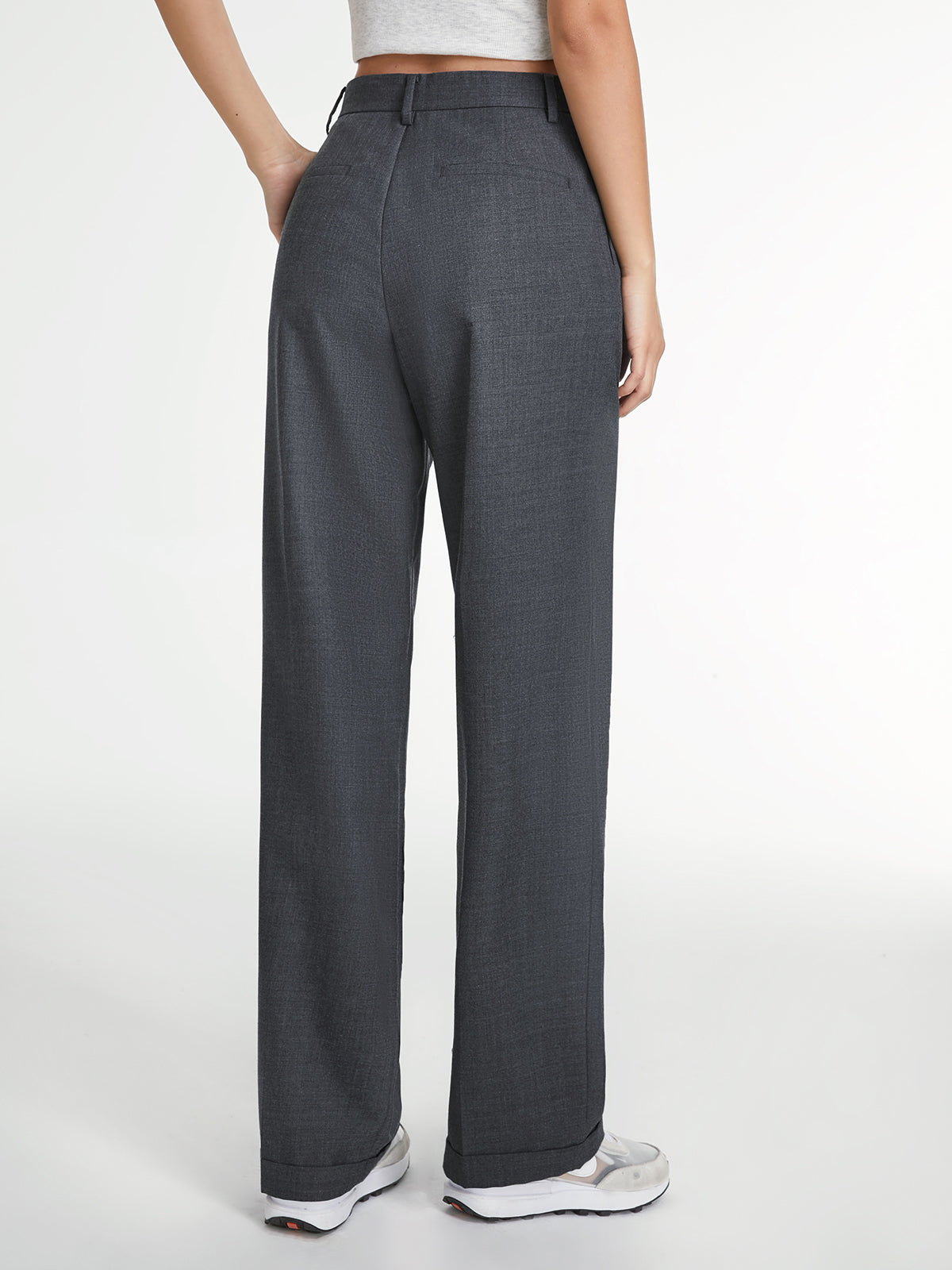 Wide-leg trousers with pleated detail in dark gray back view