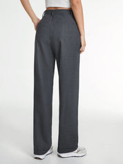 Wide-leg trousers with pleated detail in dark gray back view