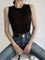 Dames rib tanktop zwart met ruches vooraanzicht