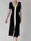 Black and white striped dress with V-neck front view