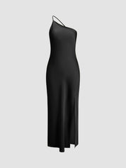Evening dress black with split side profile