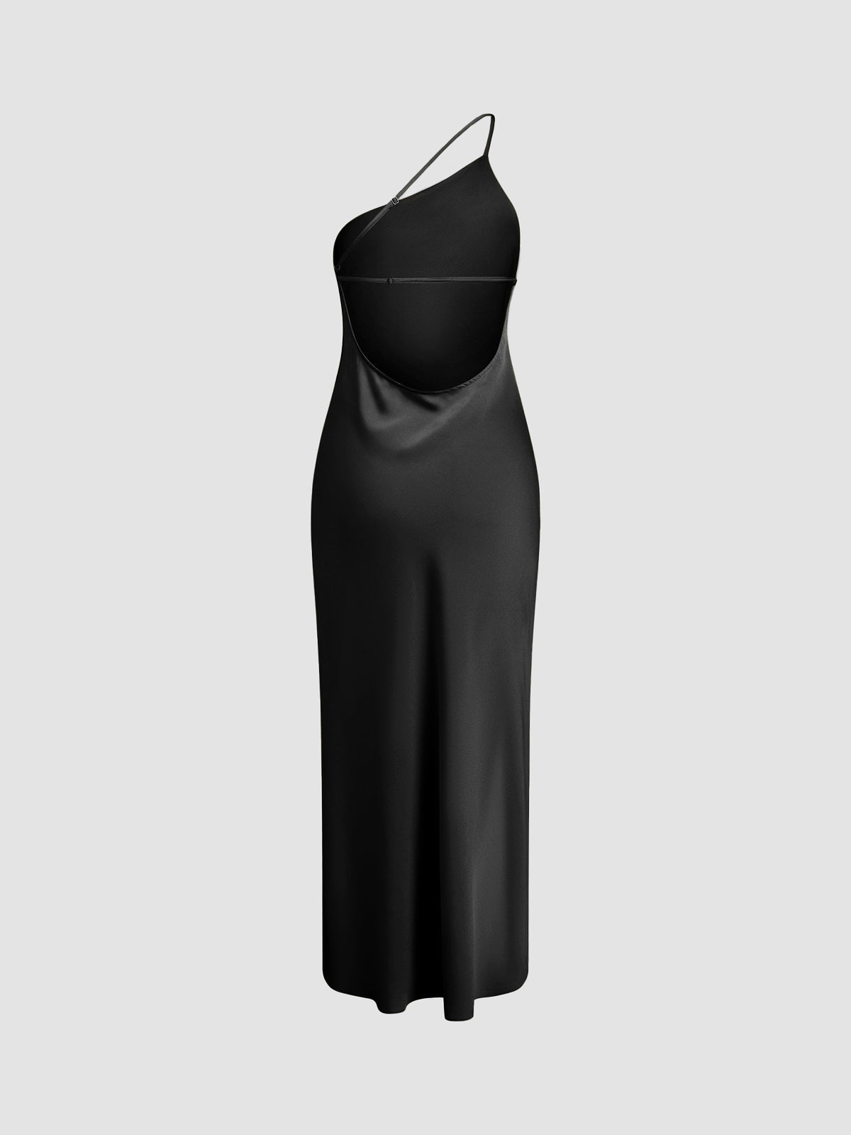 Evening dress black with split front close-up