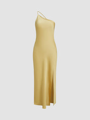Evening dress yellow with split side profile