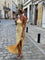 Evening dress yellow with split front view
