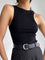 Black ribbed tank top front view with black belt