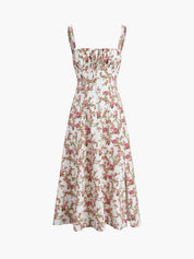 Floral print midi dress with side slit, full front view