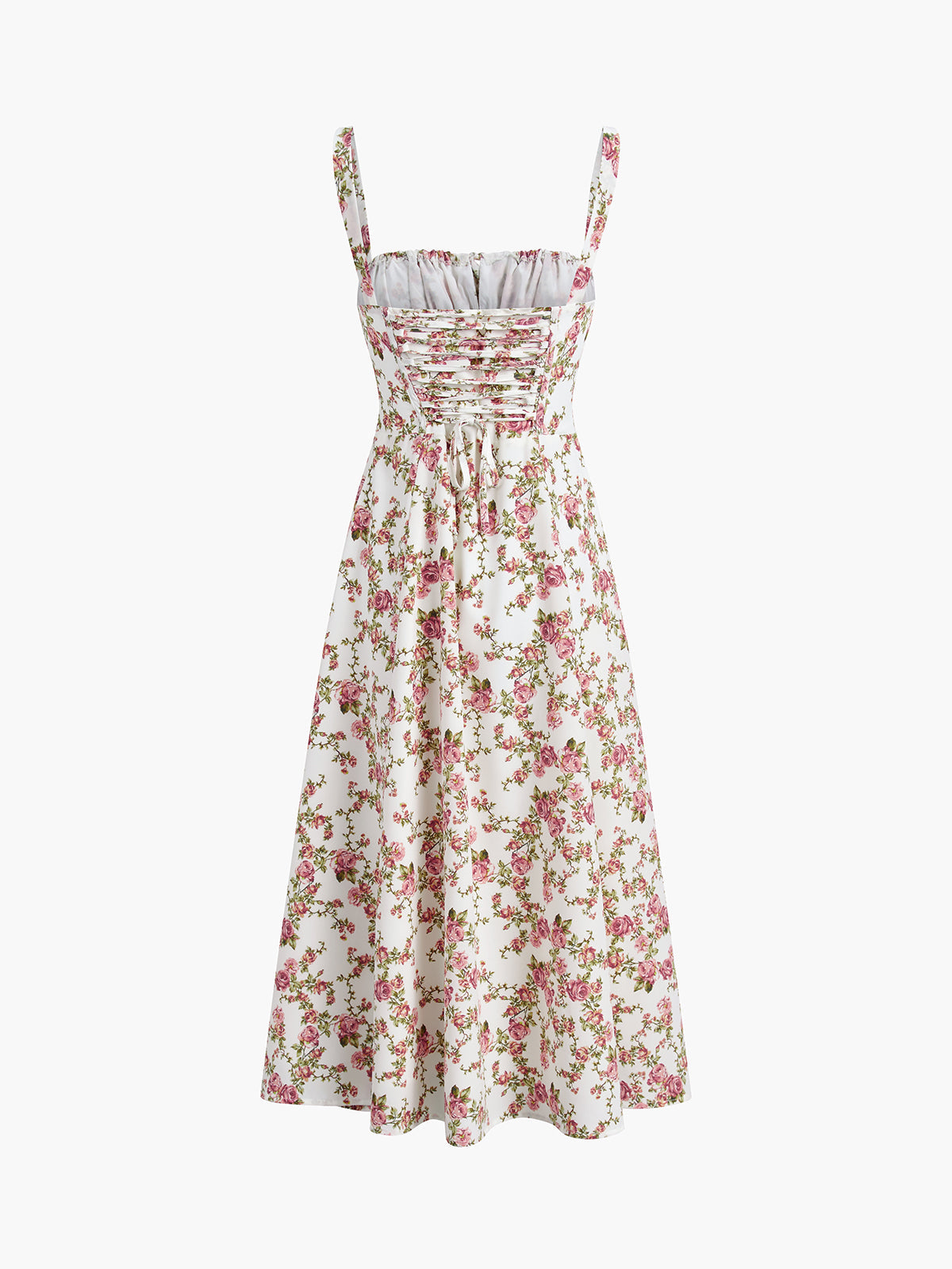 Floral print midi dress with side slit, full back view