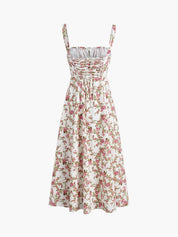 Floral print midi dress with side slit, full back view