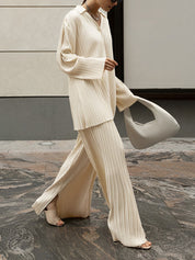 Cream pleated two-piece set front view